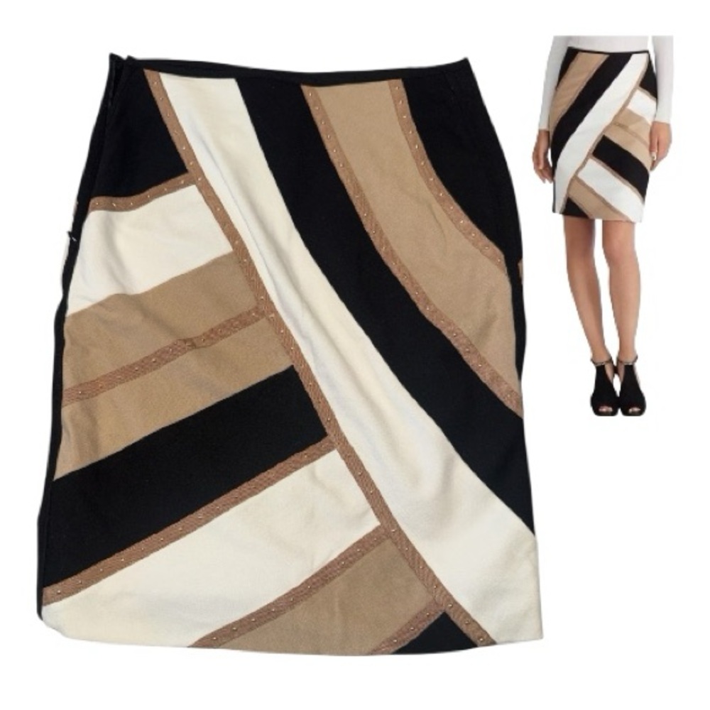 Stylish Black and Tan Women's Skirt, White House Black Market Colorblock Skirt,